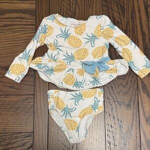 Tommy Bahama Pineapple Print Baby Swim Set with Blue Bow